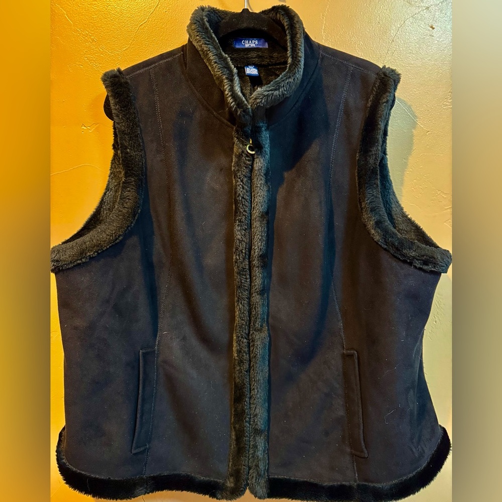 Chaps Plus Size 2 X Black Faux Fur Vest